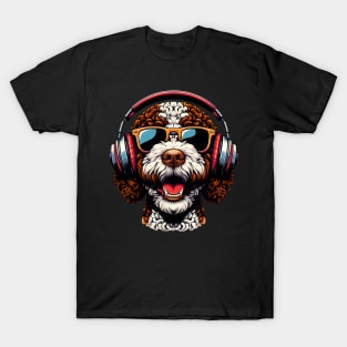 Lagotto Romagnolo Smiling DJ with Headphones and Sunglasses T-Shirt